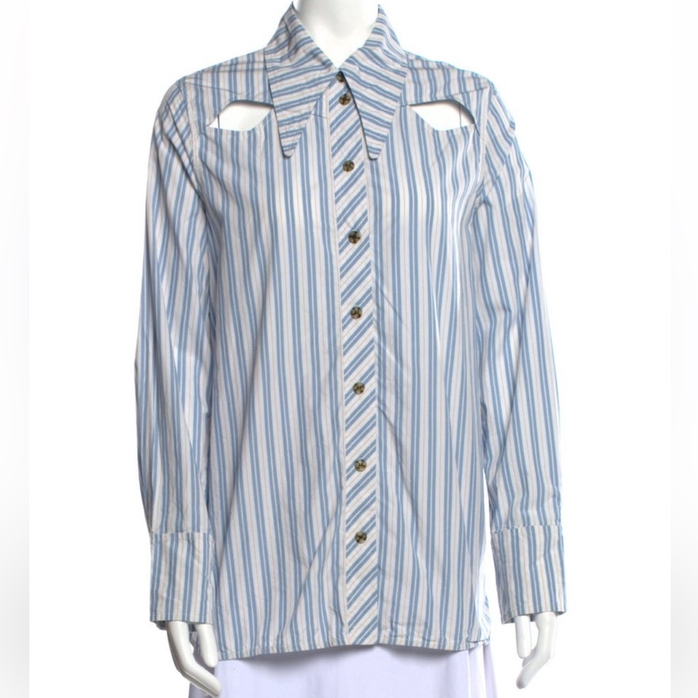 Ganni Blue Striped Cut-out Button Down Shirt